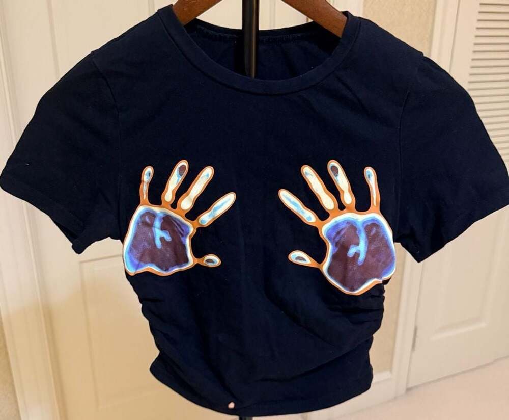 Thermal Handprint Ruched Crop Tee Size S